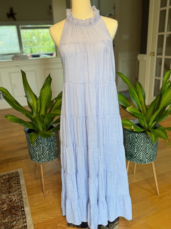 indigo soul Dresses & Skirts - Indigo Soul Boho Blue Tiered Maxi Halter Dress Ruffle (VGUC)